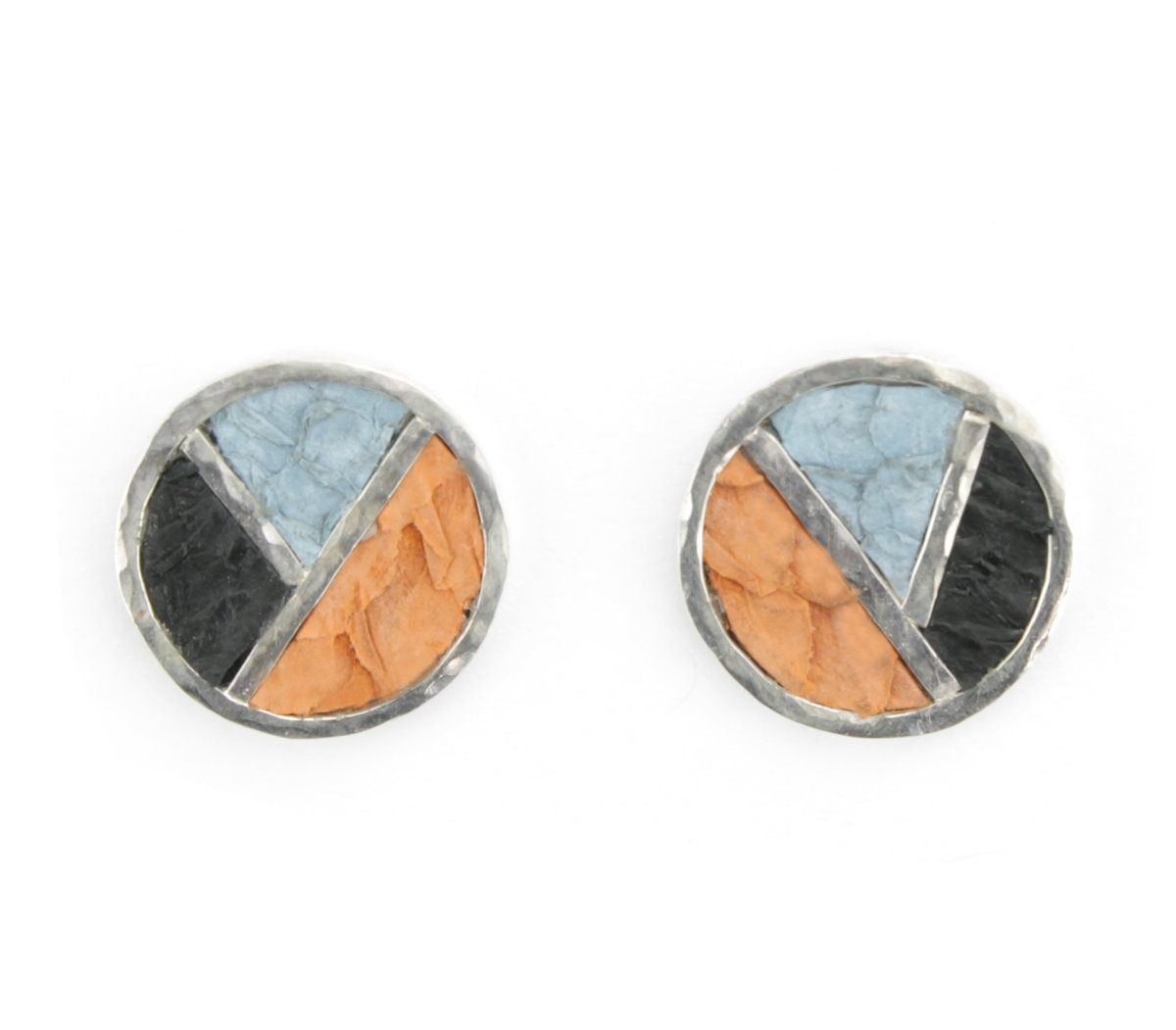 Salmon Blue and Black Round Cubic Earrings