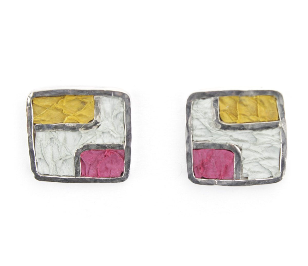 Pink  Yellow and white Square Cubic Studs